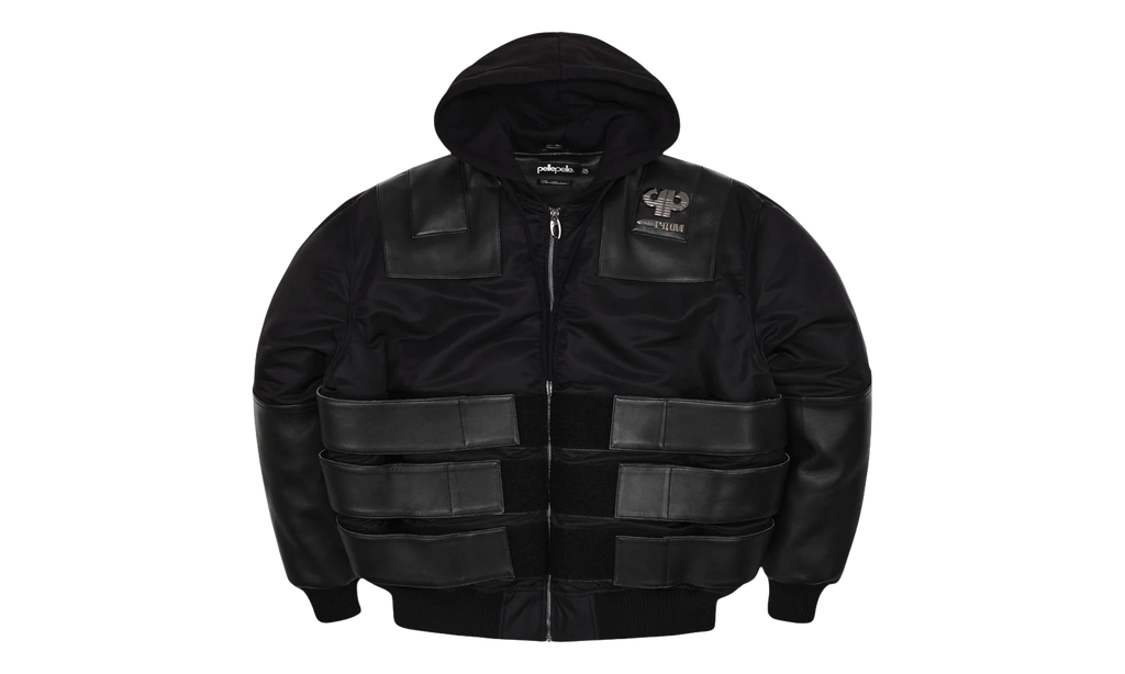 Opium K9 Dogbiter Hooded Leather Bomber Jacket "Black Silver" PP028