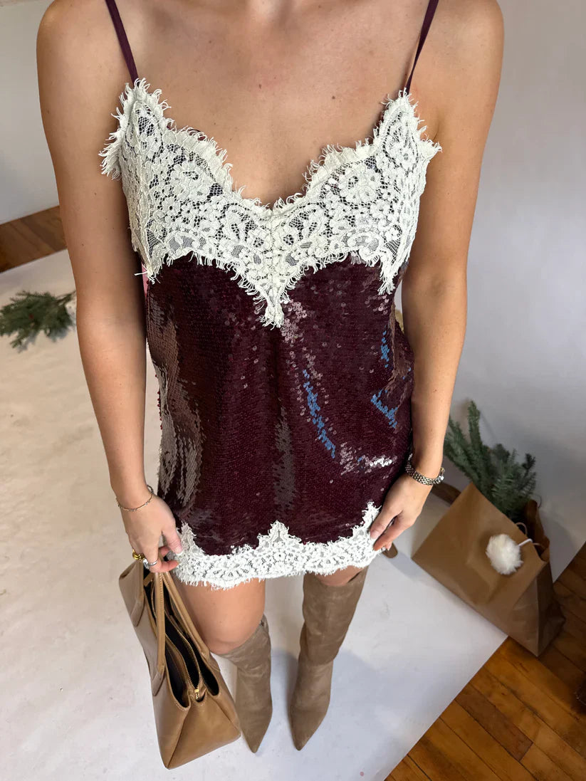 Veloura Sequin Lace Mini Dress