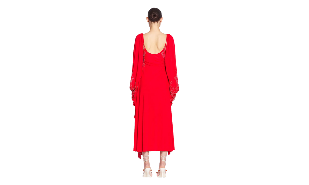 EMBROIDERED DRESS WITH OPEN SLEEVES "Red" RW DR9019 4893 E24 340