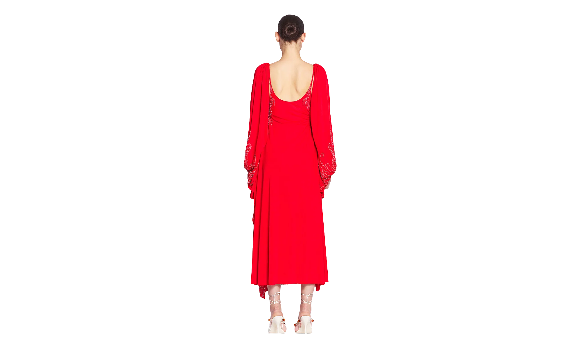 EMBROIDERED DRESS WITH OPEN SLEEVES "Red" RW DR9019 4893 E24 340
