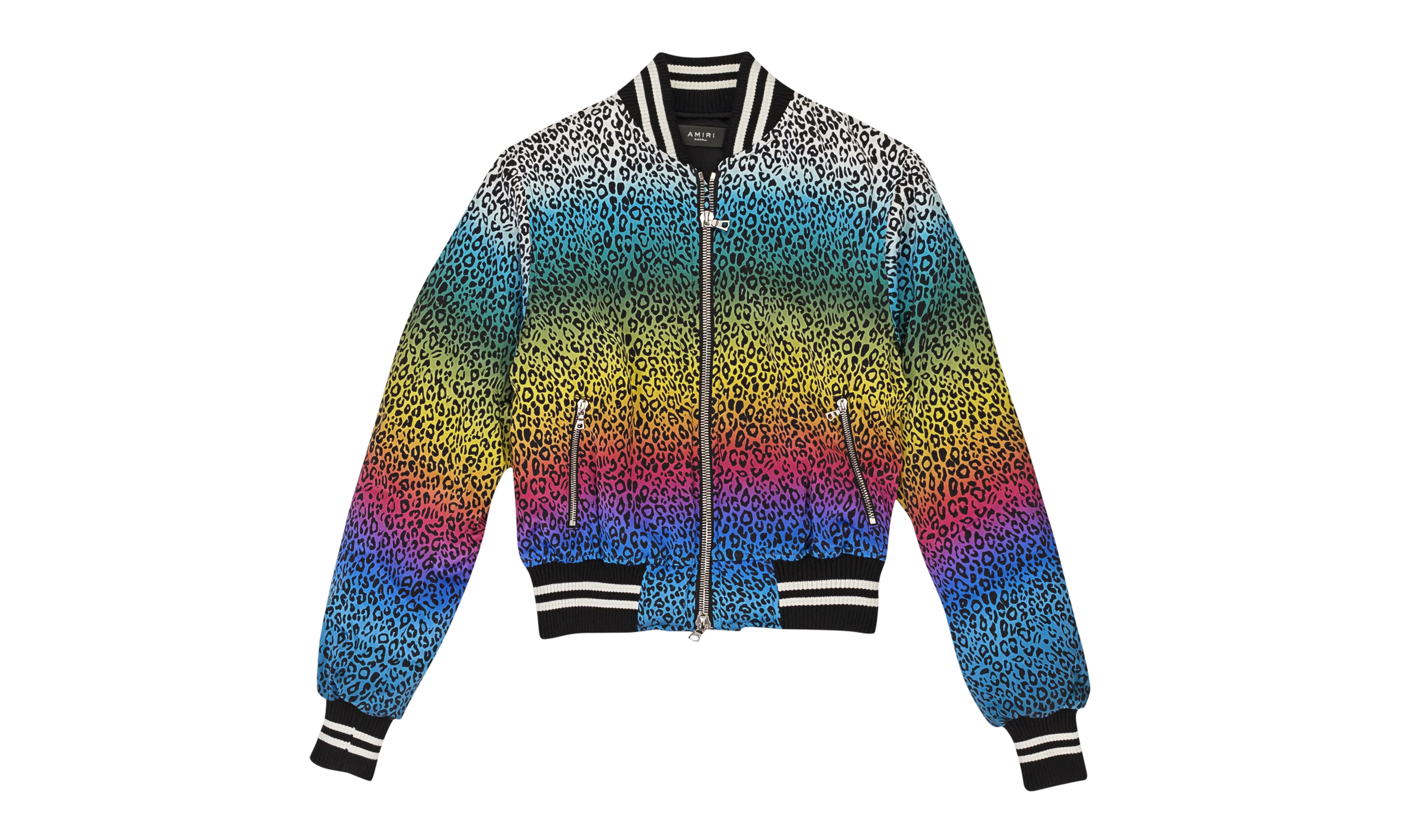 Silk Rainbow Leopard Bomber Jacket "Black" WOBOM-SLRBLW