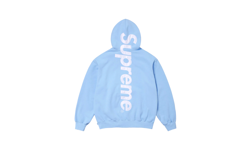 SATIN APPLIQUÉ HOODED SWEATSHIRT "FW24 - Light Blue" SU528
