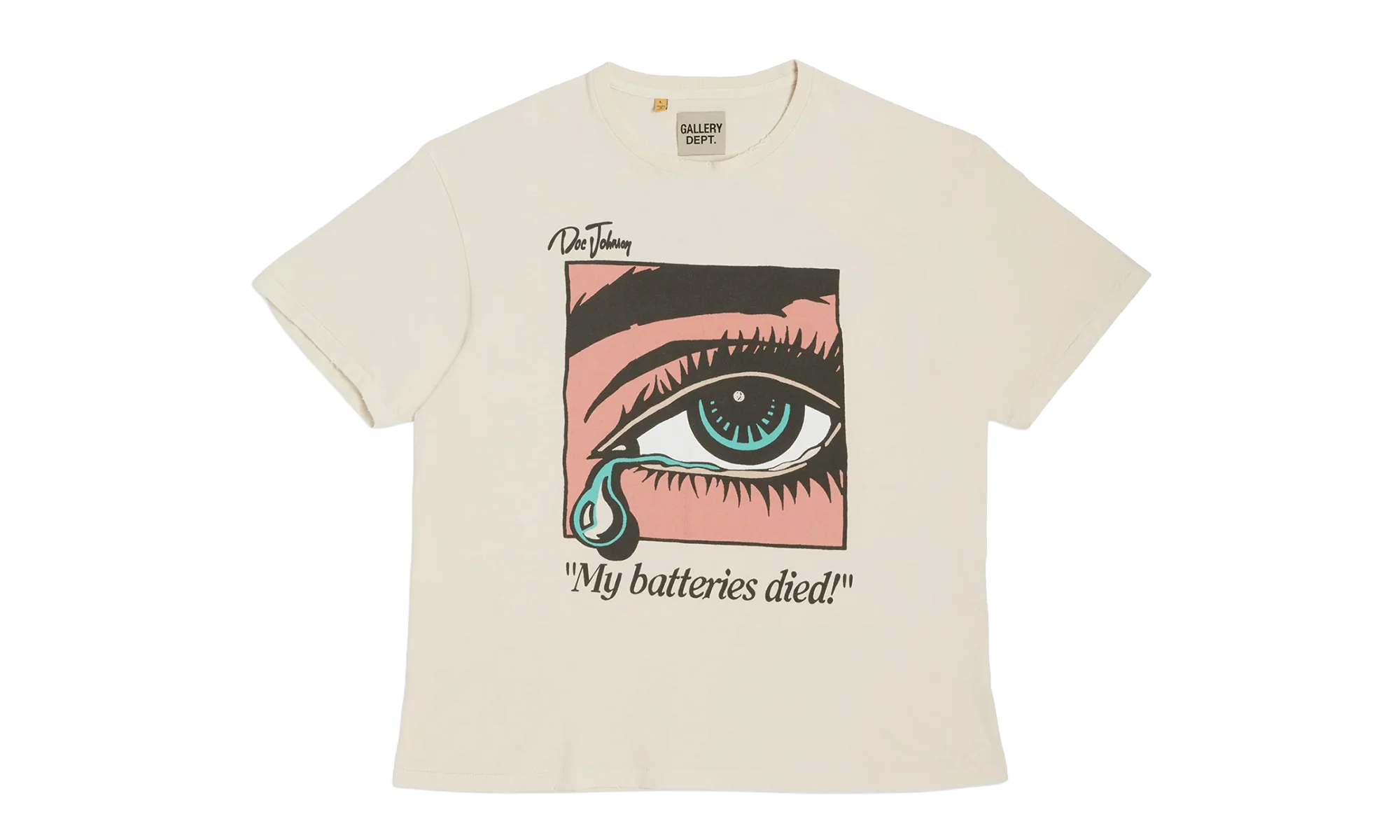 Doc Johnson Batteries Dead Short Sleeve Tee Shirt "Antique White" GDBDSSTSAW