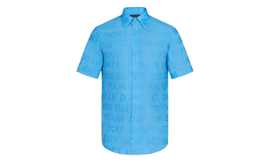 Tonal Letter Button Up Short Sleeve Shirt "Blue" 1A8XBP