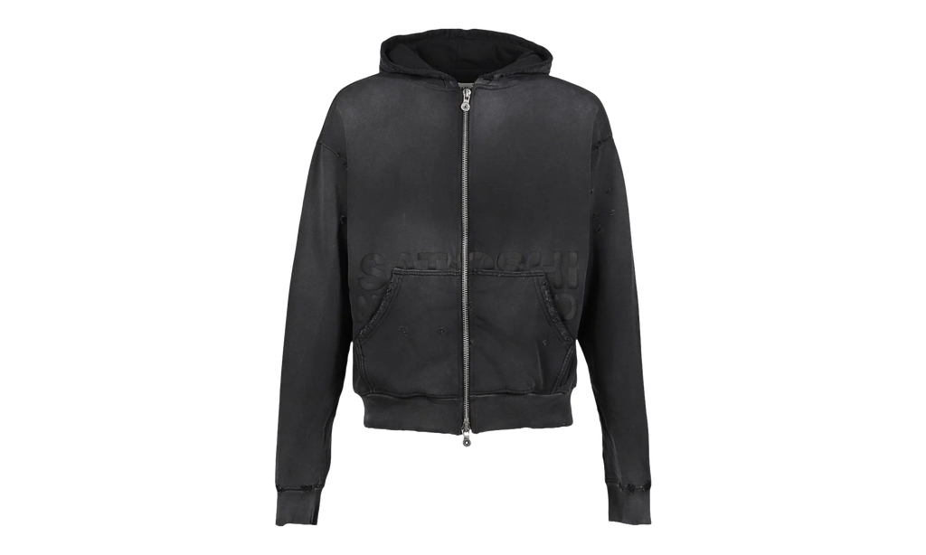 Elliott Distressed Logo Zip Up Hooded Sweatshirt "Washed Black" SS25HO005 WBLK