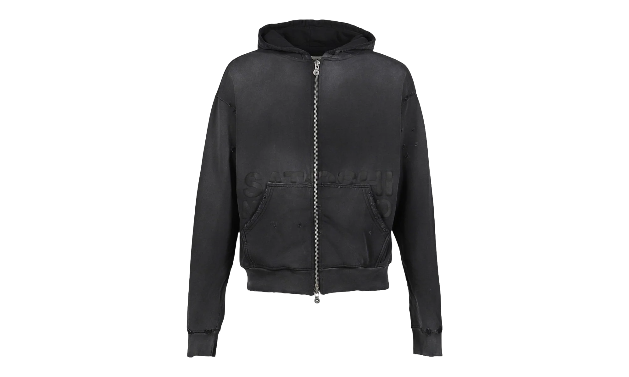Elliott Distressed Logo Zip Up Hooded Sweatshirt "Washed Black" SS25HO005 WBLK