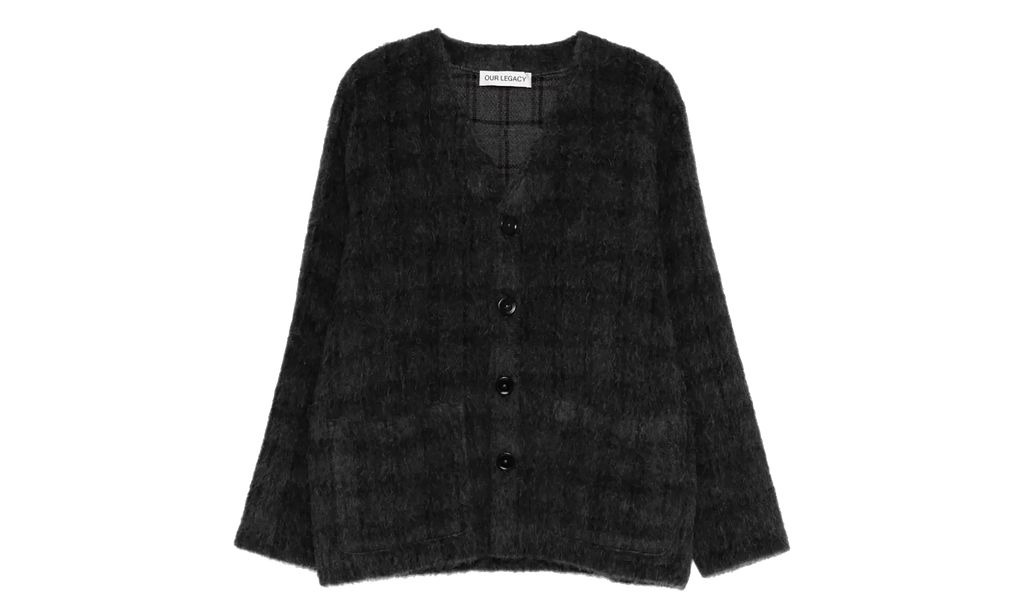 Hairy Wool Cardigan "Fuzzed Plum Check" M2263CF