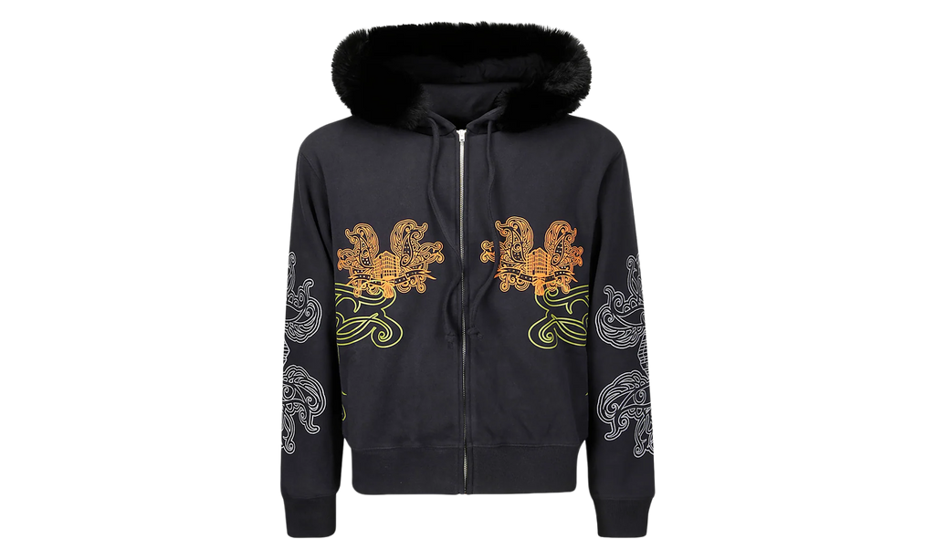 Faux Fur-Trimmed Embroidered Zip-Up "Black" BI0204900