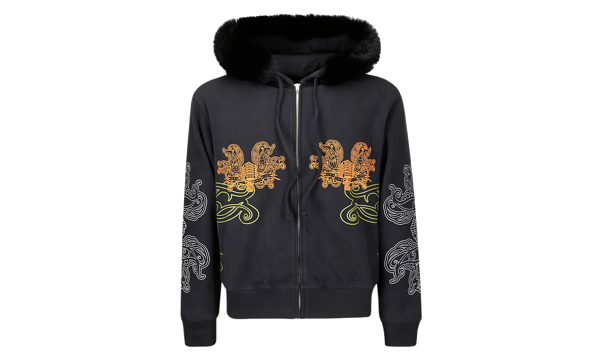 Faux Fur-Trimmed Embroidered Zip-Up "Black" BI0204900