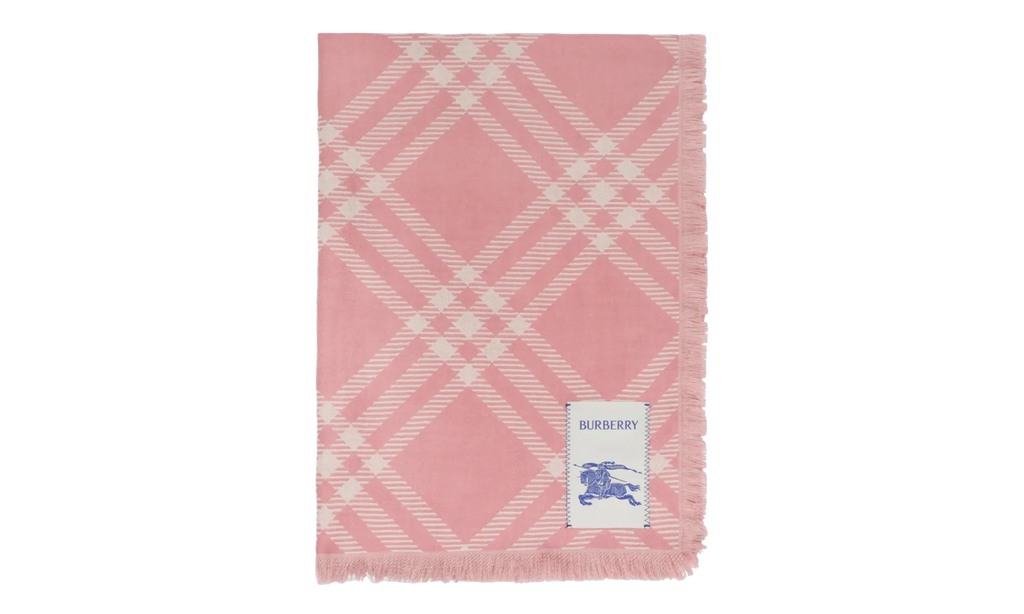 MU Wide Check Wool Silk Scarf "Sugar Pink" 8123251