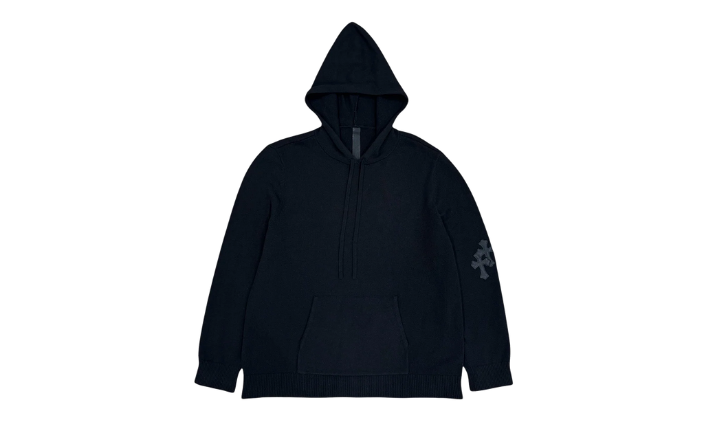 Leather Cross Patch Cashmere Hoodie "Black" CHRM1123