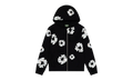 Cotton Wreath Rhinestone Studded Zip Hooded Sweatshirt "Black White" DT591