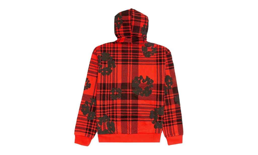 The Cotton Wreath Logo Zip Up Hooded Sweatshirt "Plaid - Red / Black" DT297