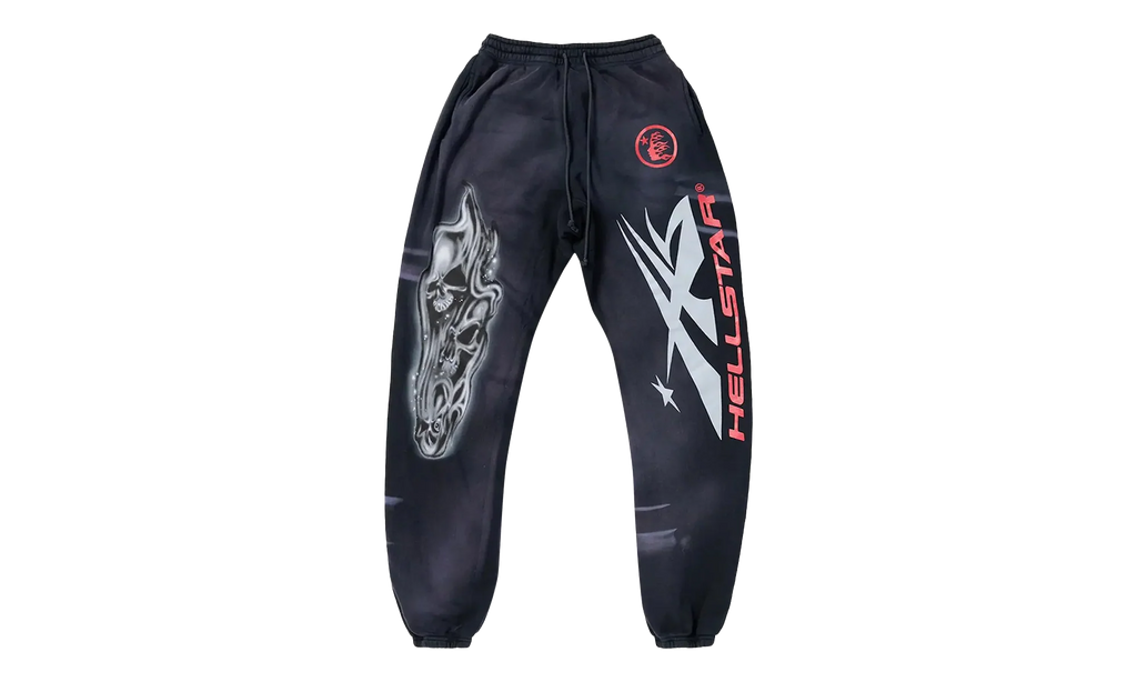 Airbrushed Skull Flare Bottom Sweat Pants "Midnight Dye Black" HSR196