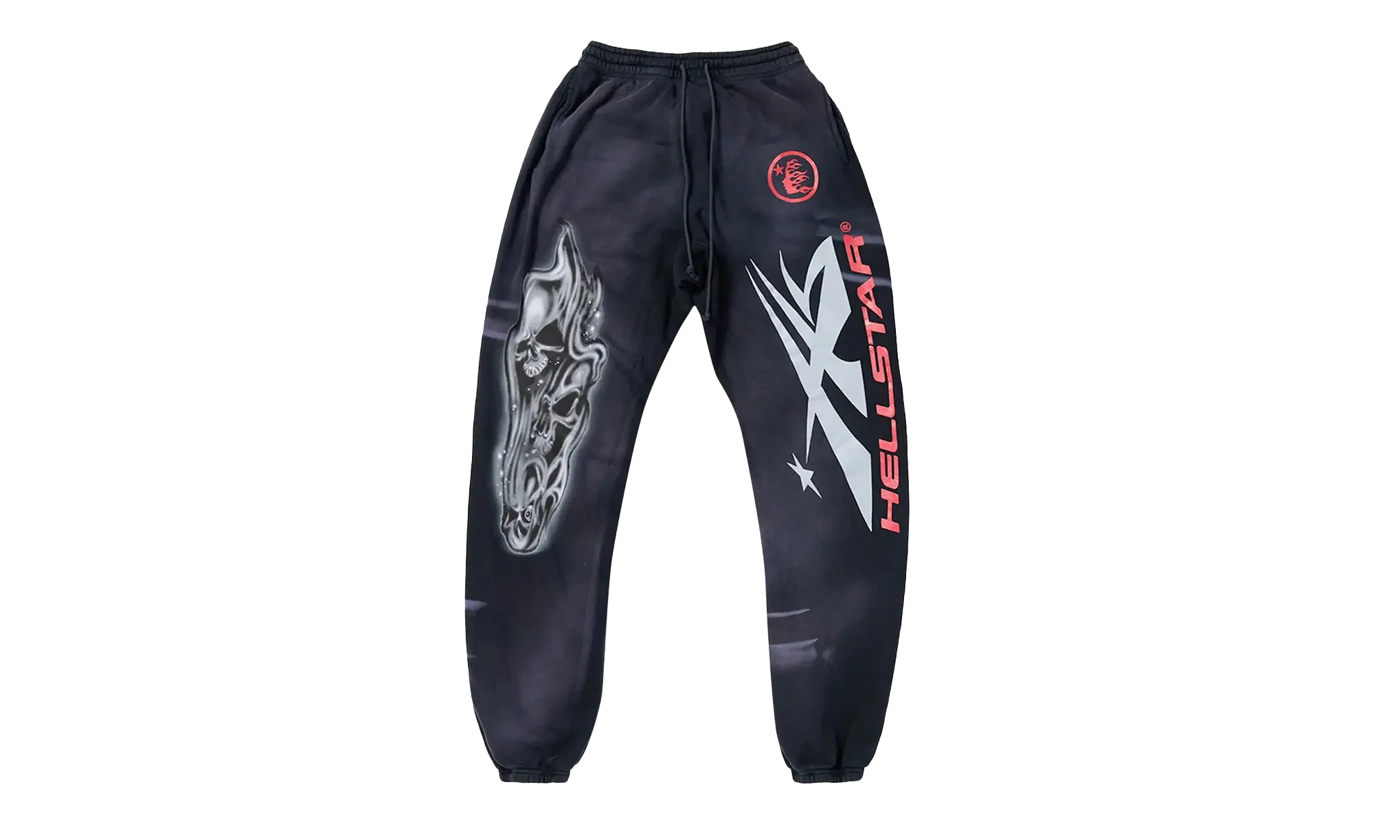Airbrushed Skull Flare Bottom Sweat Pants "Midnight Dye Black" HSR196