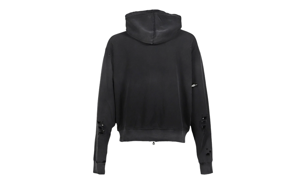 Elliott Distressed Logo Zip Up Hooded Sweatshirt "Washed Black" SS25HO005 WBLK