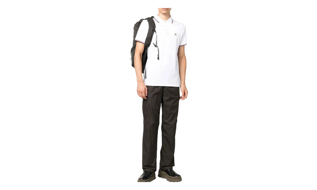 Striped Trim SS Polo Collar T-shirt "Brilliant White" MON59