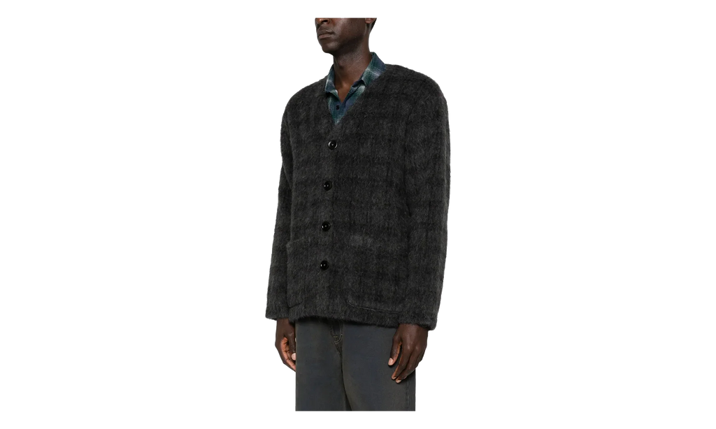 Hairy Wool Cardigan "Fuzzed Plum Check" M2263CF