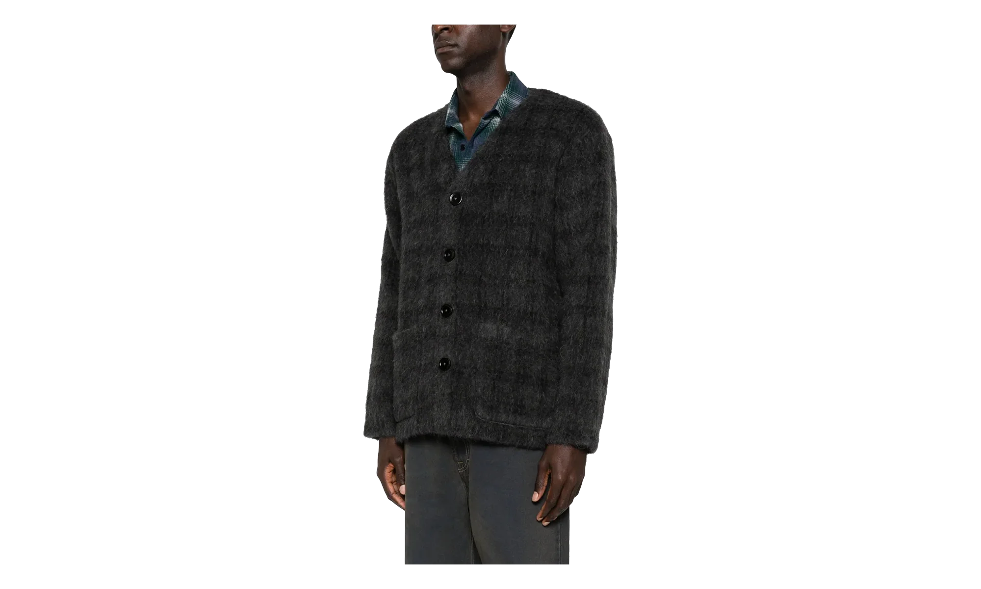 Hairy Wool Cardigan "Fuzzed Plum Check" M2263CF