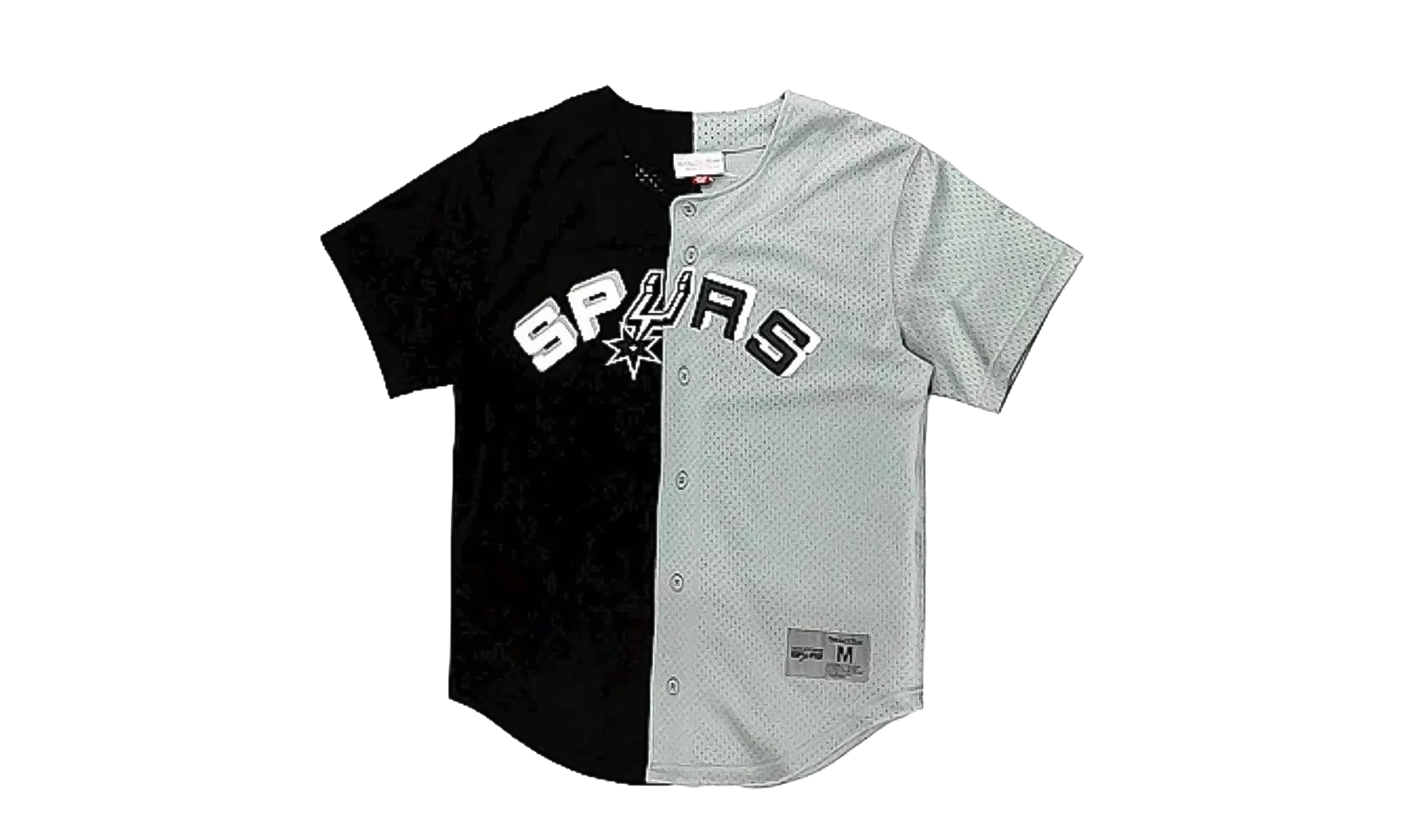 NBA Split Color Mesh Button Front Shirt "San Antonio Spurs - Black" BA88XR SAS K HF5