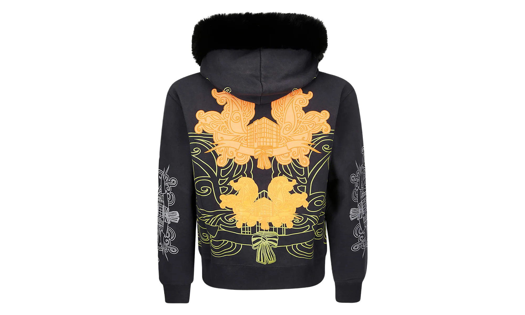 Faux Fur-Trimmed Embroidered Zip-Up "Black" BI0204900