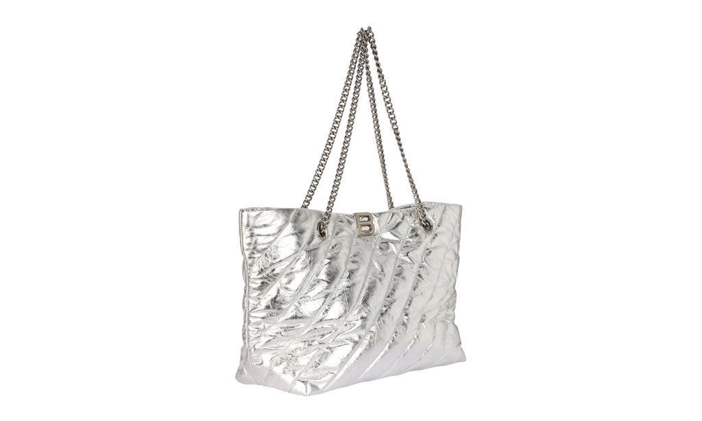 Medium Metallized Quilted Crush Carry All Tote Bag "Silver" 777856 2AAWU 8110
