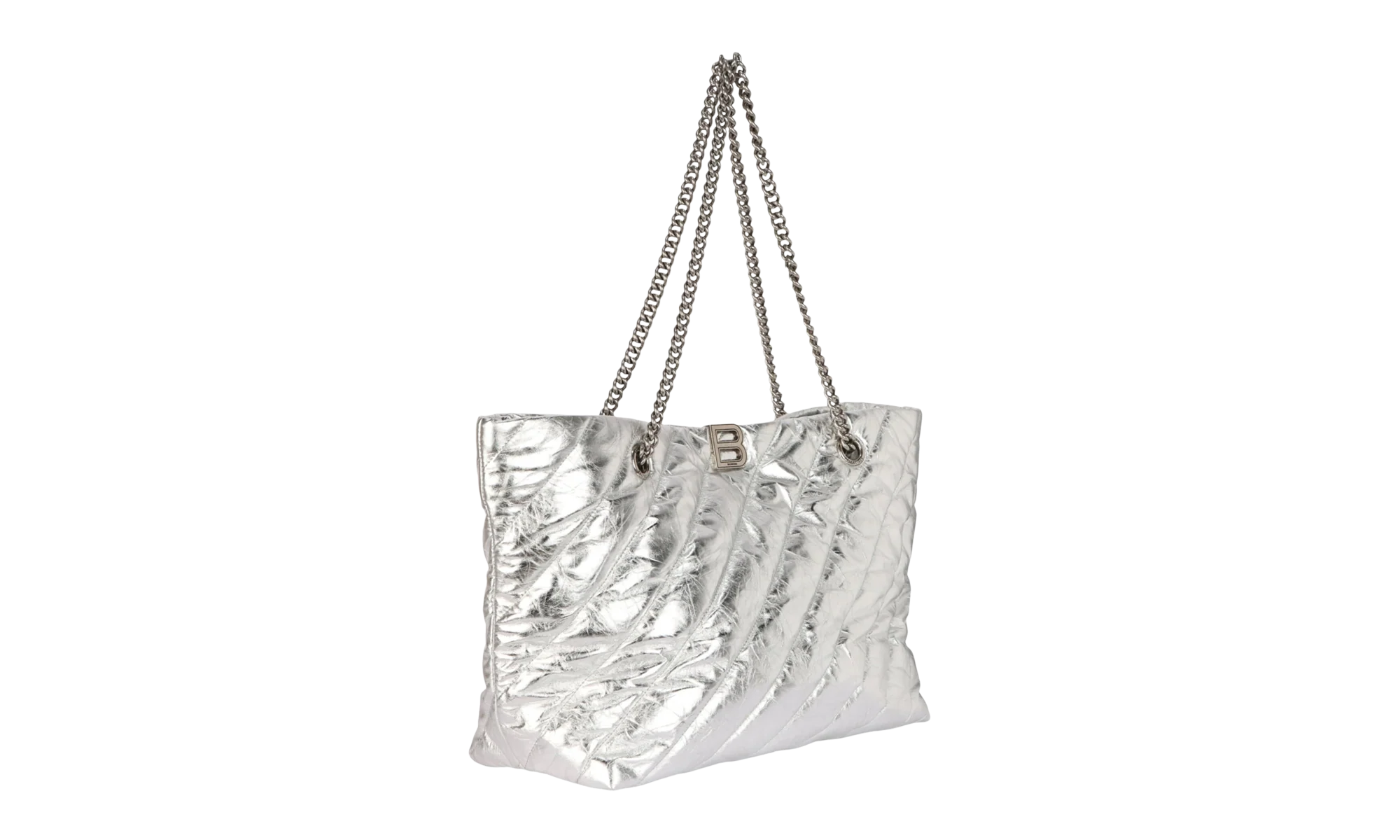Medium Metallized Quilted Crush Carry All Tote Bag "Silver" 777856 2AAWU 8110