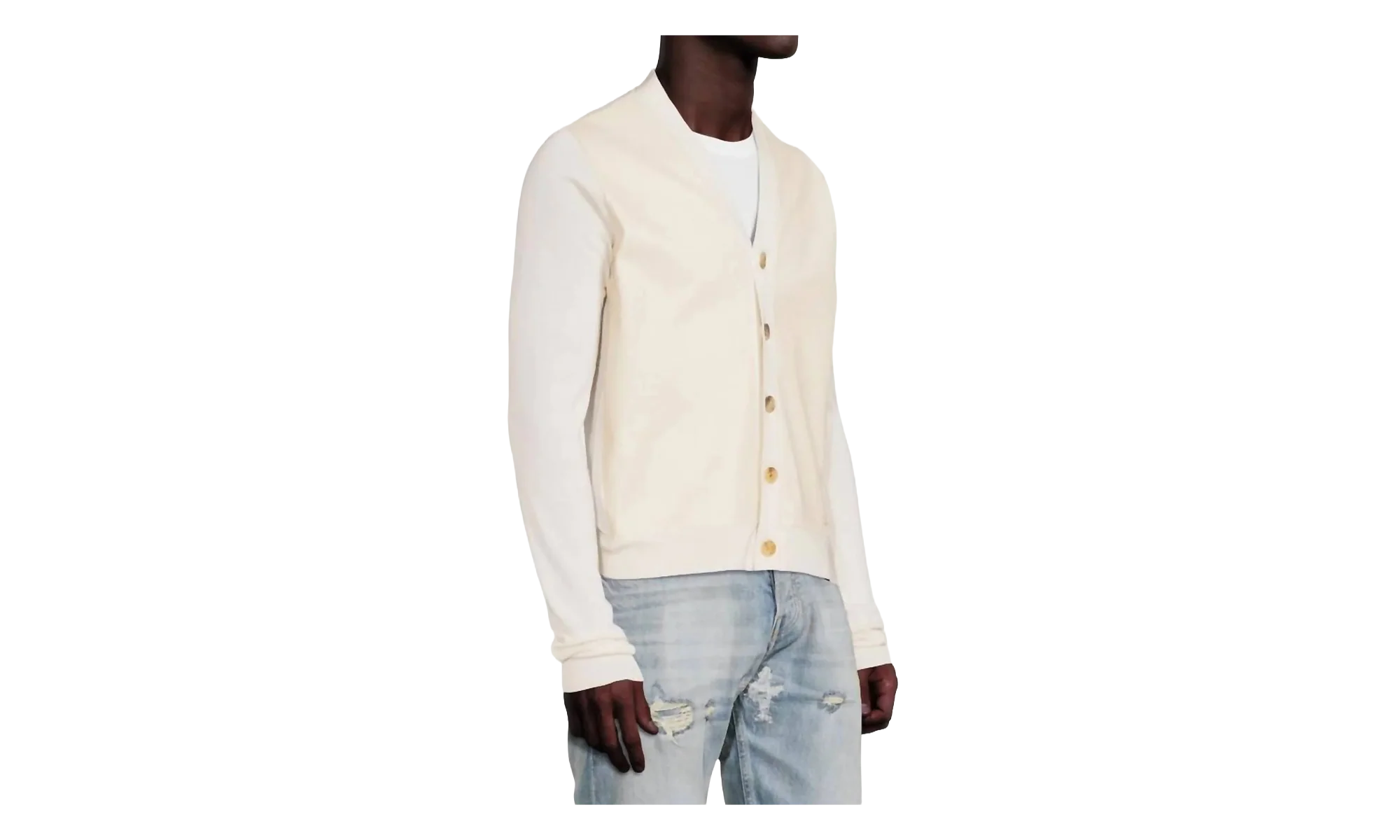 Leather Front Cardigan "Alabaster" MKF007 271