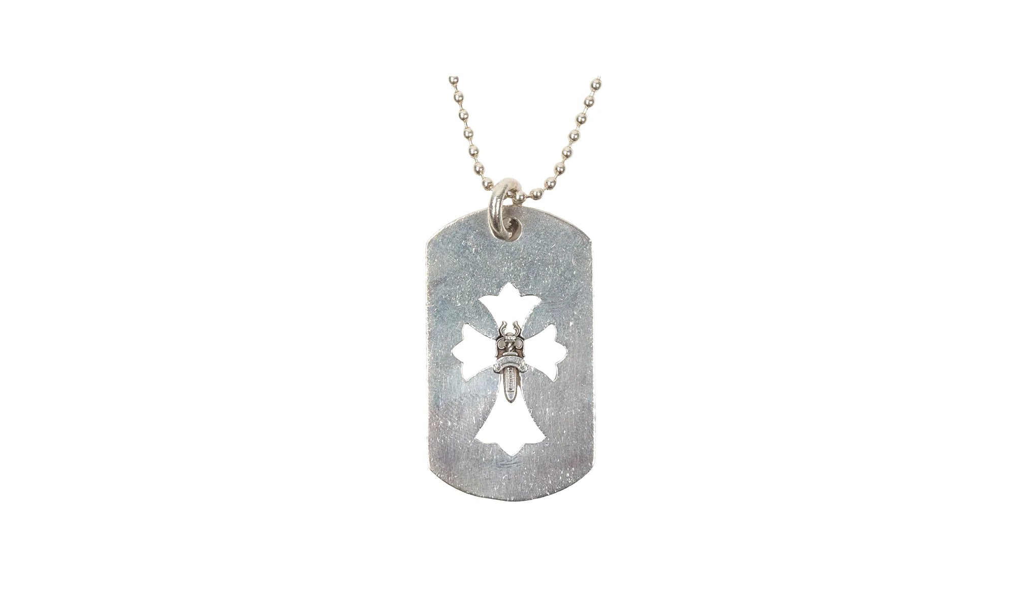Dagger Dog Tag Pendant & Ball Chain "Silver" CHRM0664