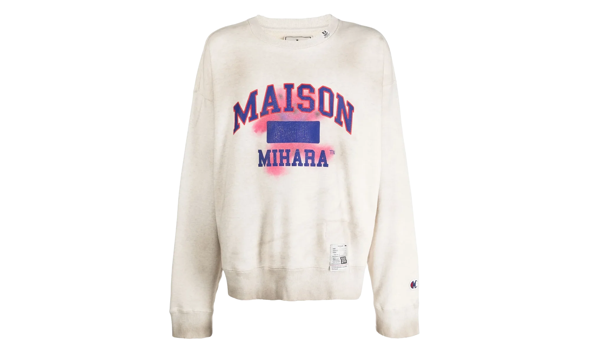 Distressed Teddy Bear Logo Crewneck Sweatshirt "Cream Multi" J10PO513 WHITE