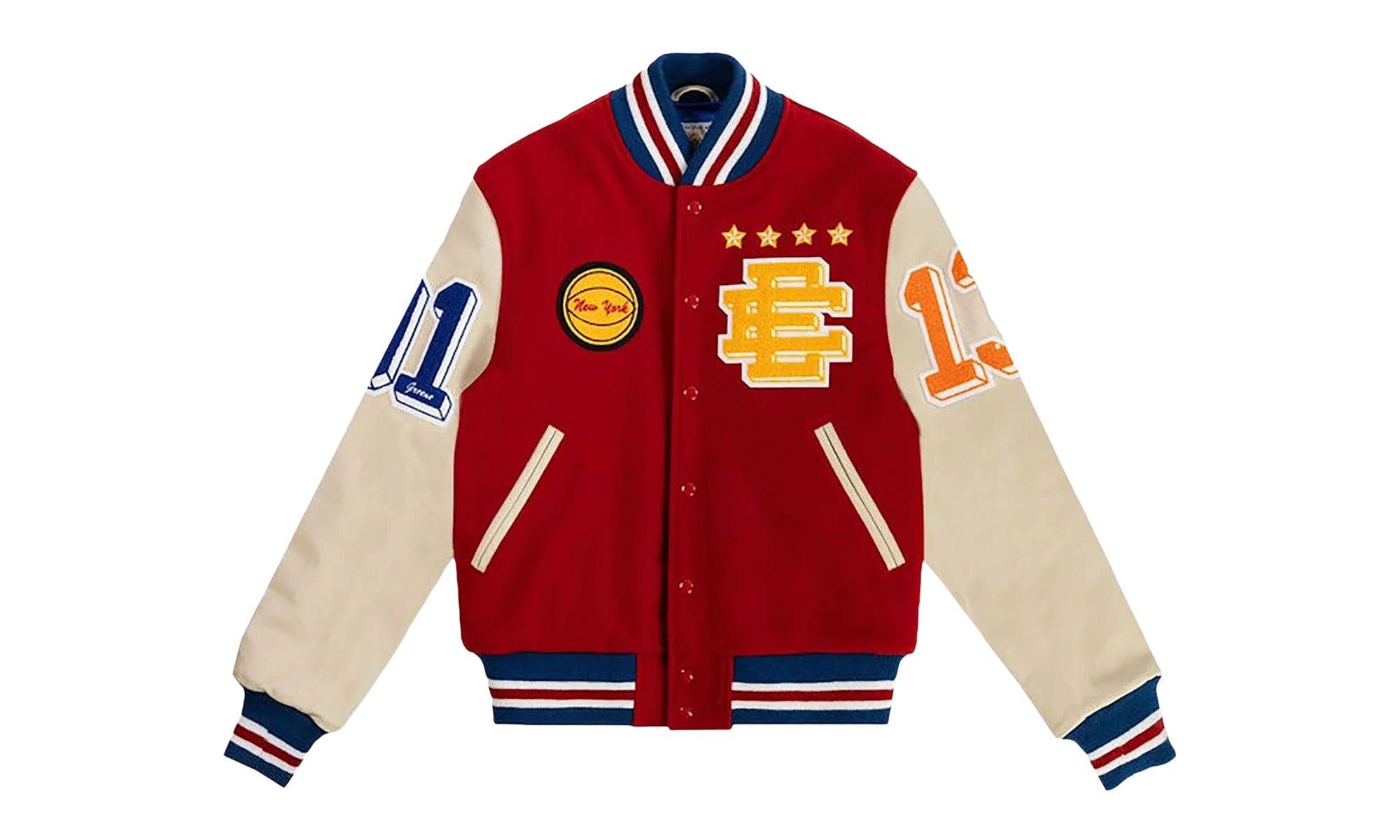 EE VARSITY LETTERMAN WOOL/LEATHER JACKET "Red/Yellow" EE828
