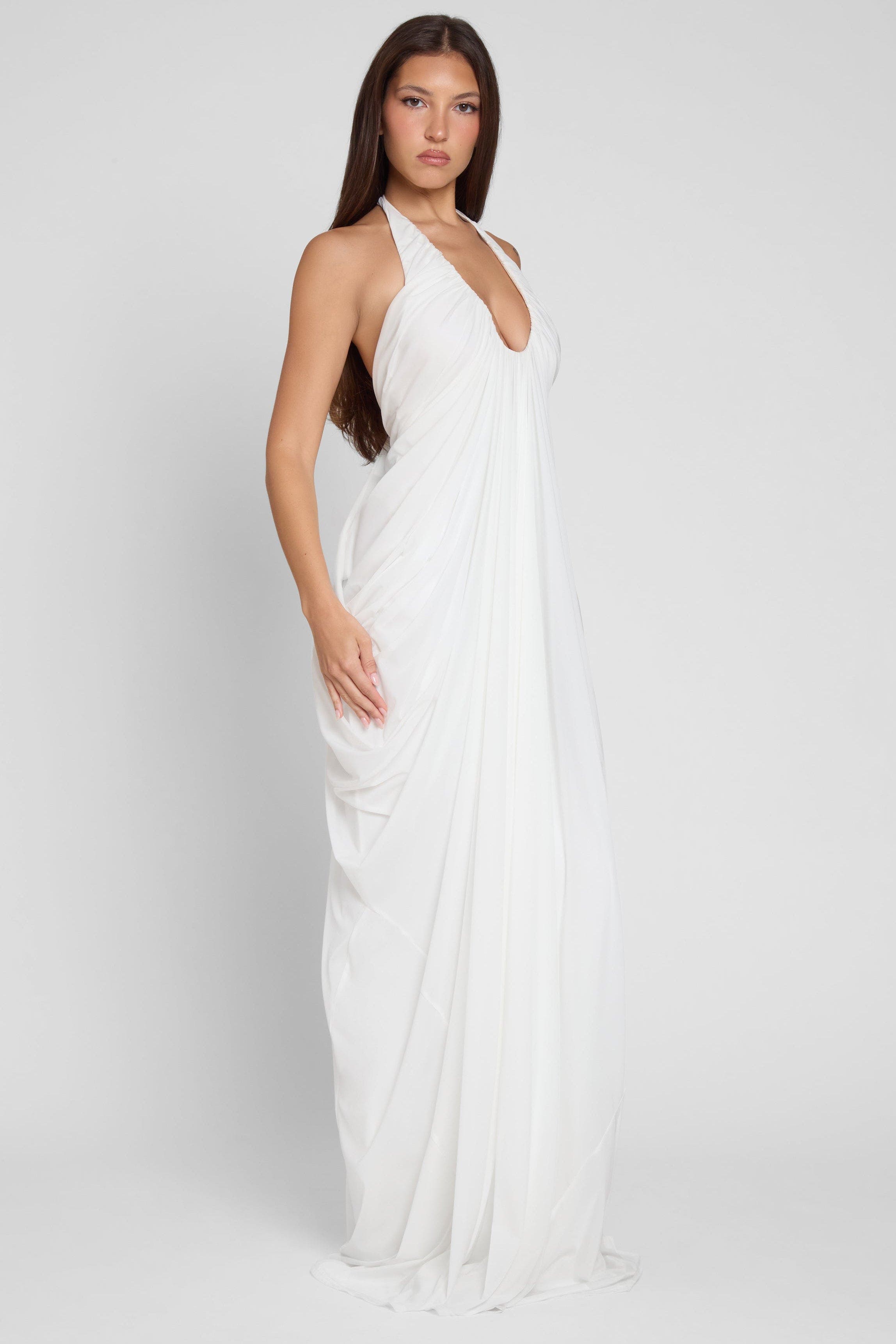 DH PRE-SPRING Series | "Aphrodite" Grecian Plunging Halter Maxi Gown
