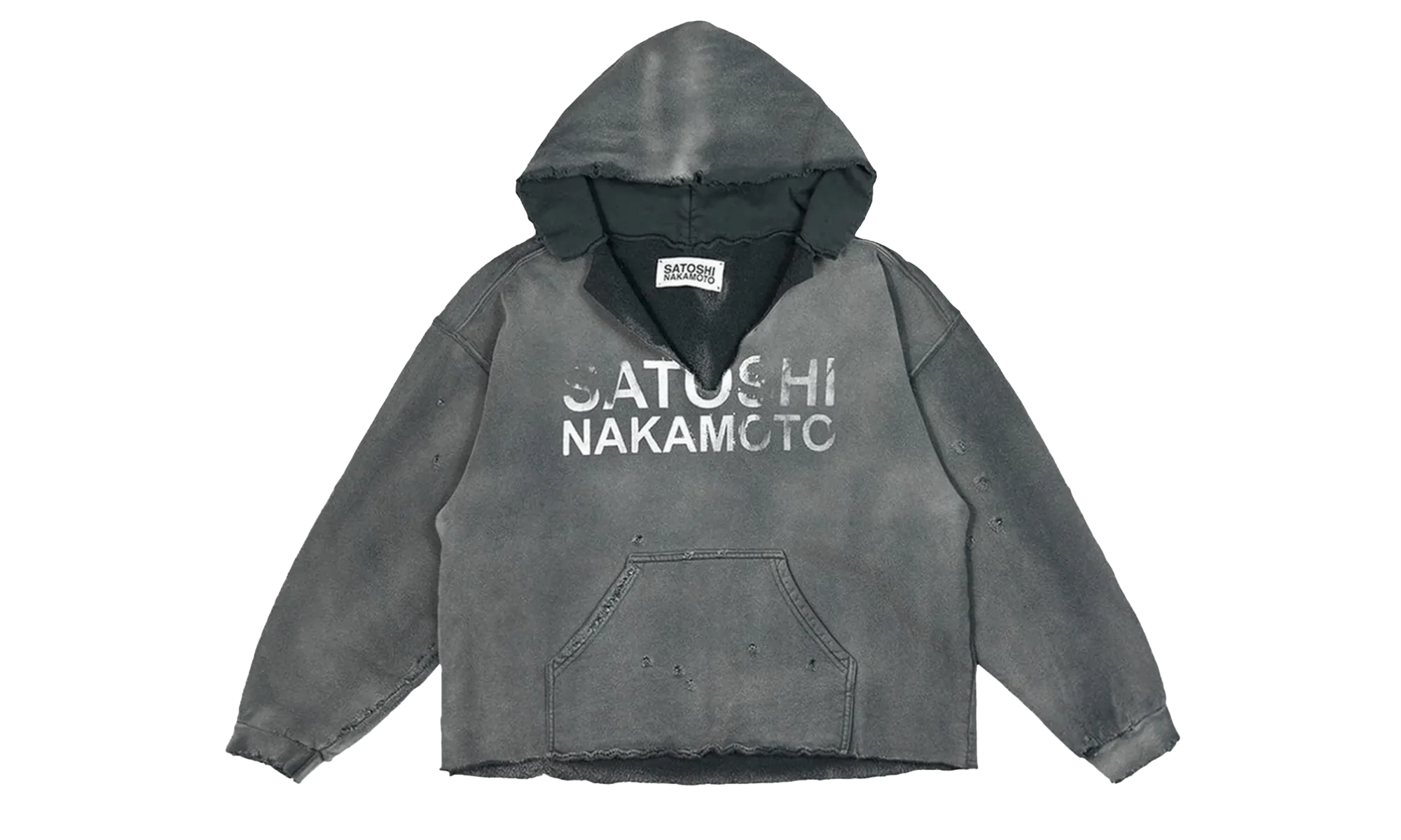 Distressed V Cut Hooded Sweatshirt "Black" FW24HOD012 BLK