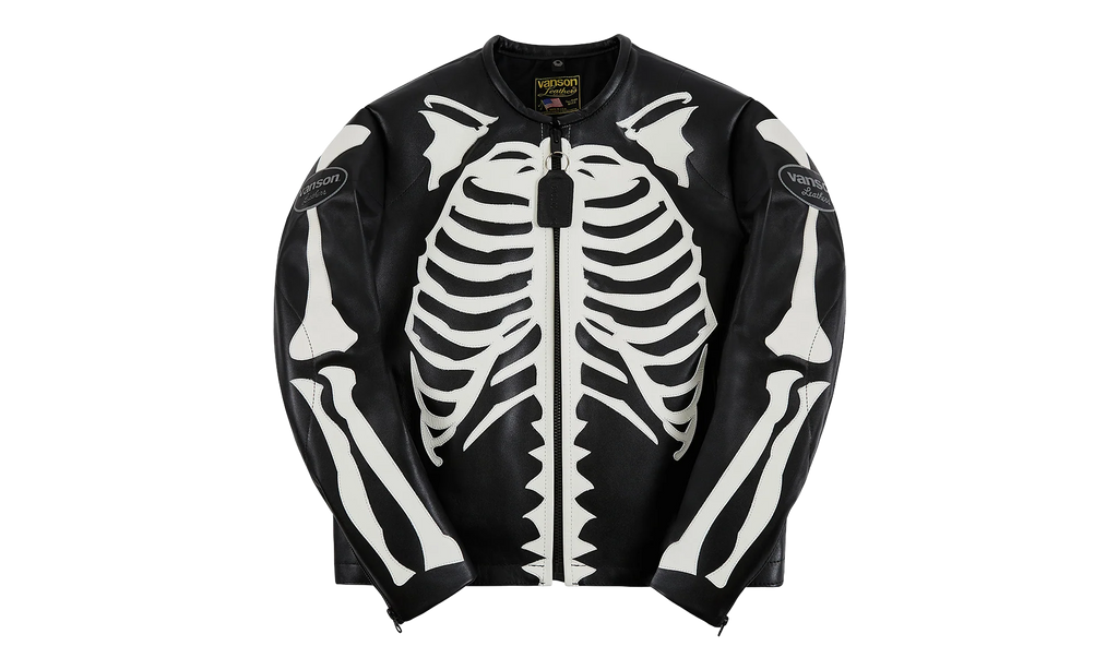 Bones Flat Leather Jacket "Black / White" BONES001