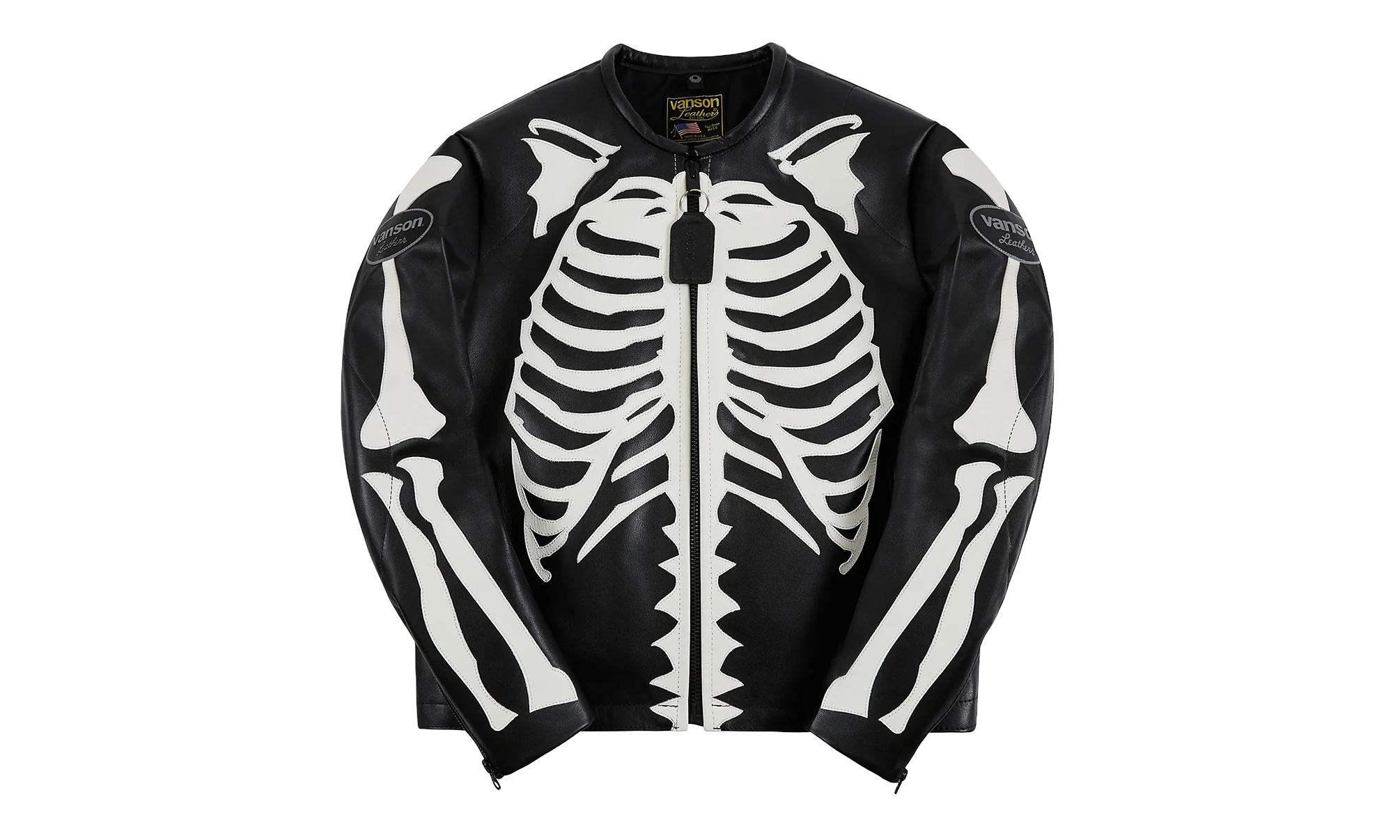 Bones Flat Leather Jacket "Black / White" BONES001