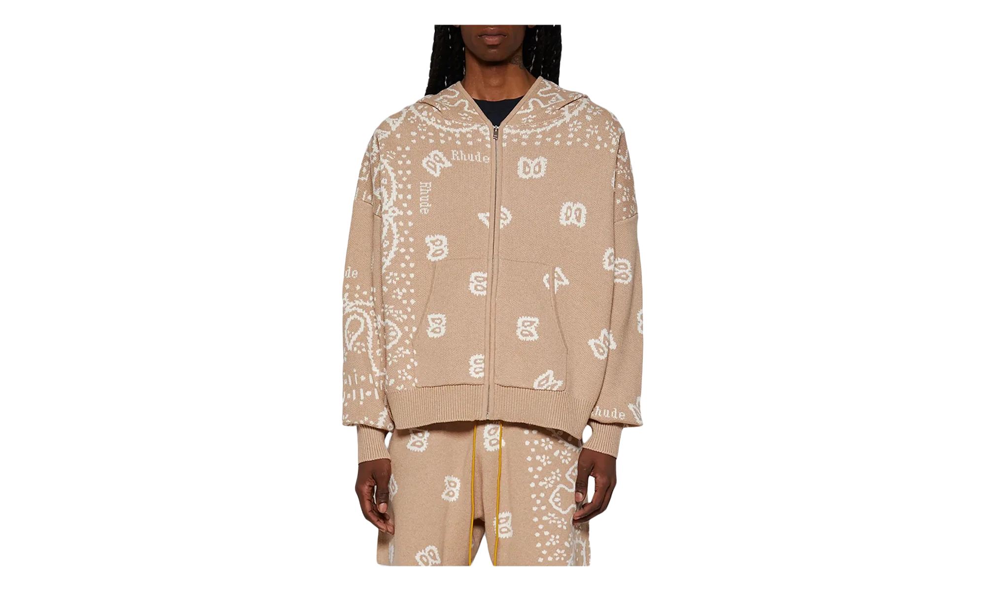 Bandana Knit Zip-Up Hoodie "Tan / Cream" RHPS24SW02973517 TCM