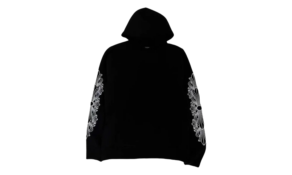 Cashmere Embroidered Floral Sleeve Pullover Hoodie "Black" CHRM1012