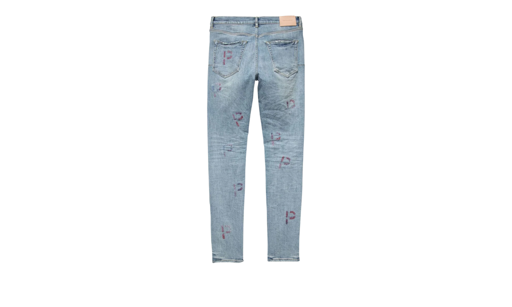 LIGHT INDIGO EMBROIDERY PUNCH P PLAID "Blue" P001 LEPP223