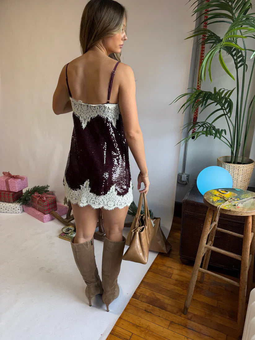 Veloura Sequin Lace Mini Dress