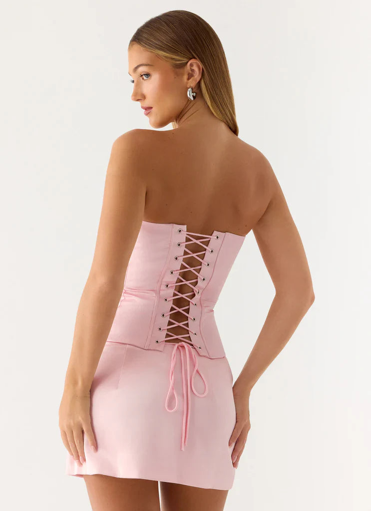 Pink Satin Flare Skirt