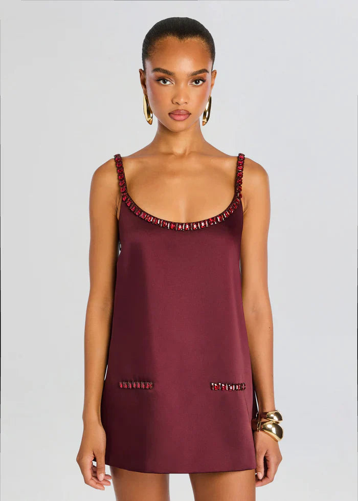 Ruby Glint Satin Mini Dress