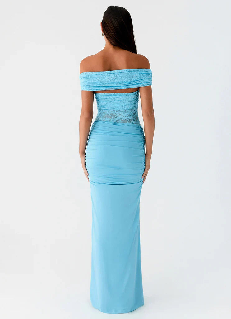 Blue Off-Shoulder Lace Fishtail