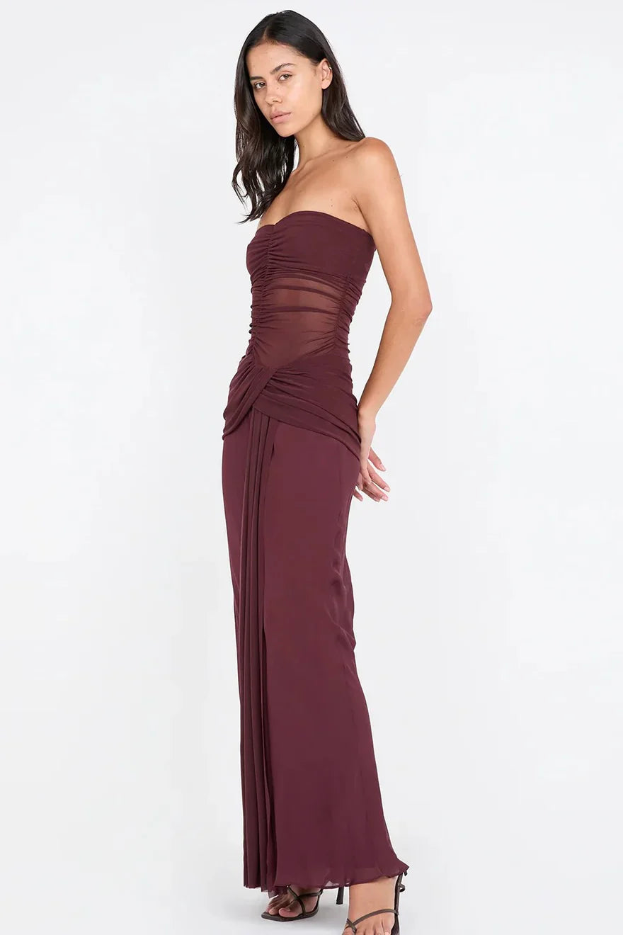 Plum Illusion Drape Gown
