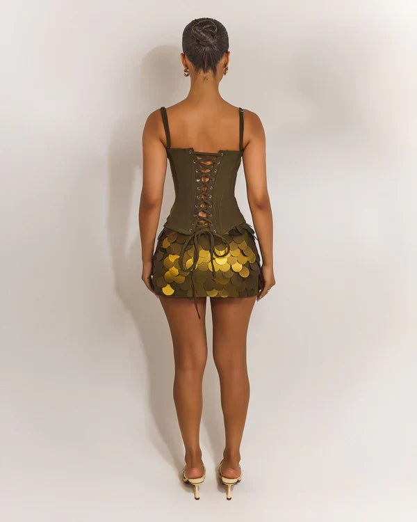 Olive Stardust Sequin Mini Skirt