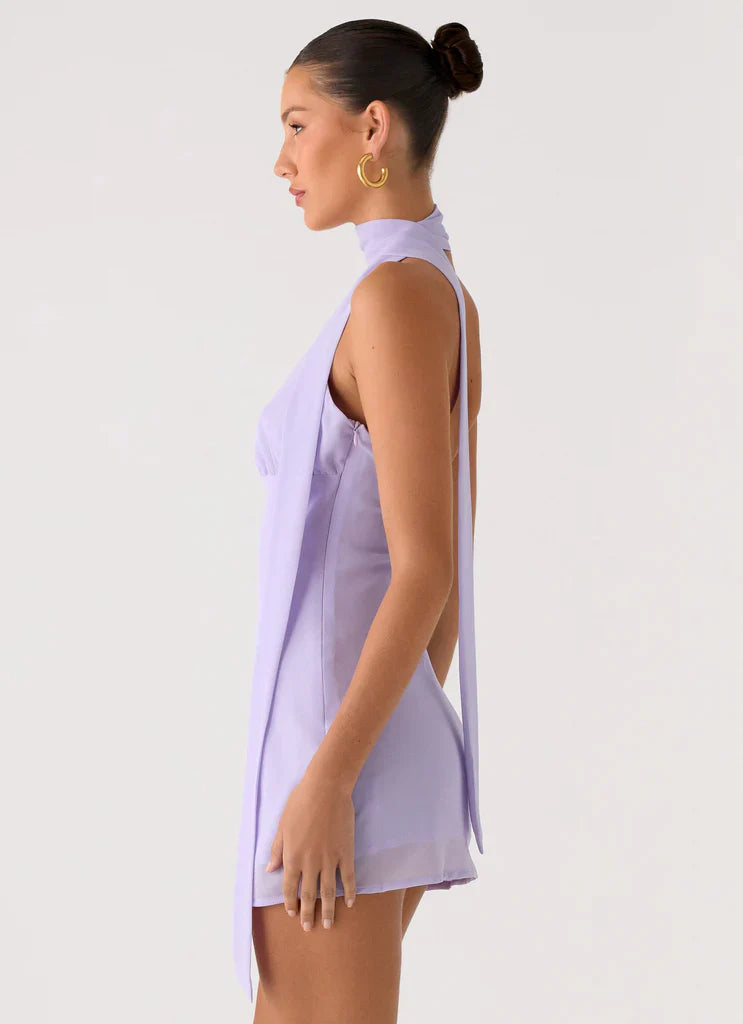 Sienna Deep V Halter Mini Dress - Purple