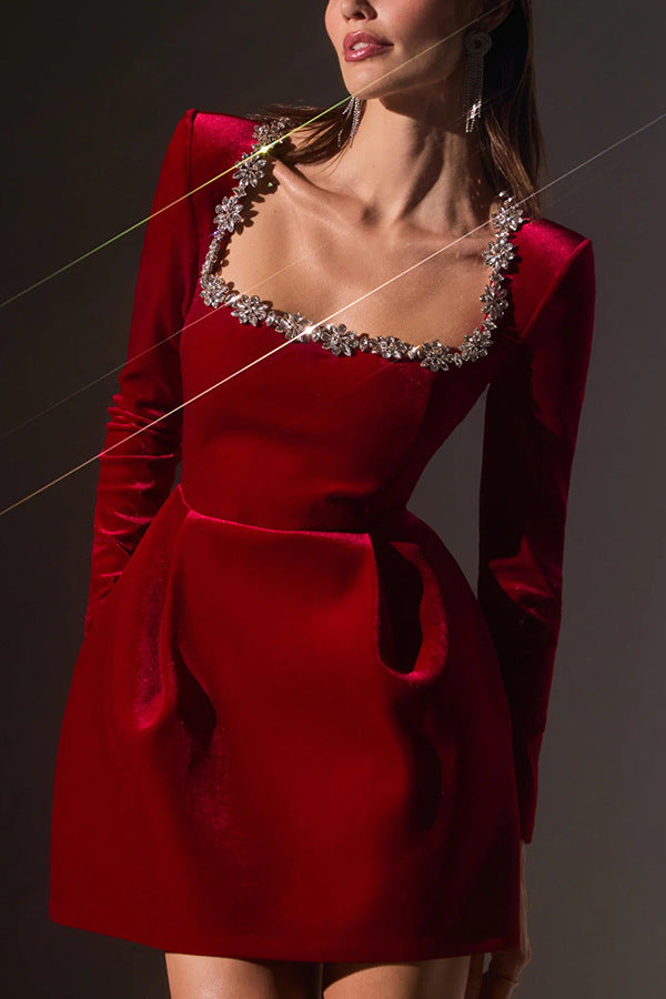 Ruby Velvet Diamond Mini Dress