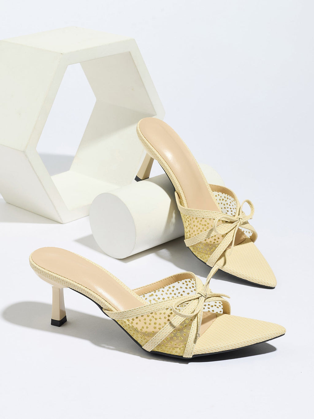 Beige Celestia Star Mesh Kitten Heels