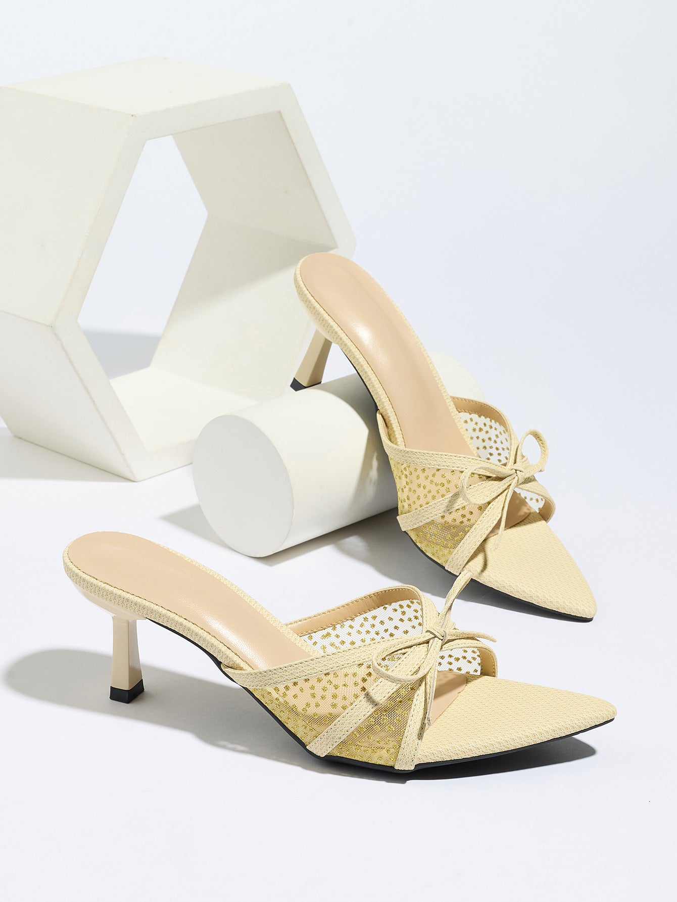 Beige Celestia Star Mesh Kitten Heels