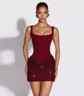 Morrigan Burgundy Beaded Corset Mini Dress - Midnight Siren