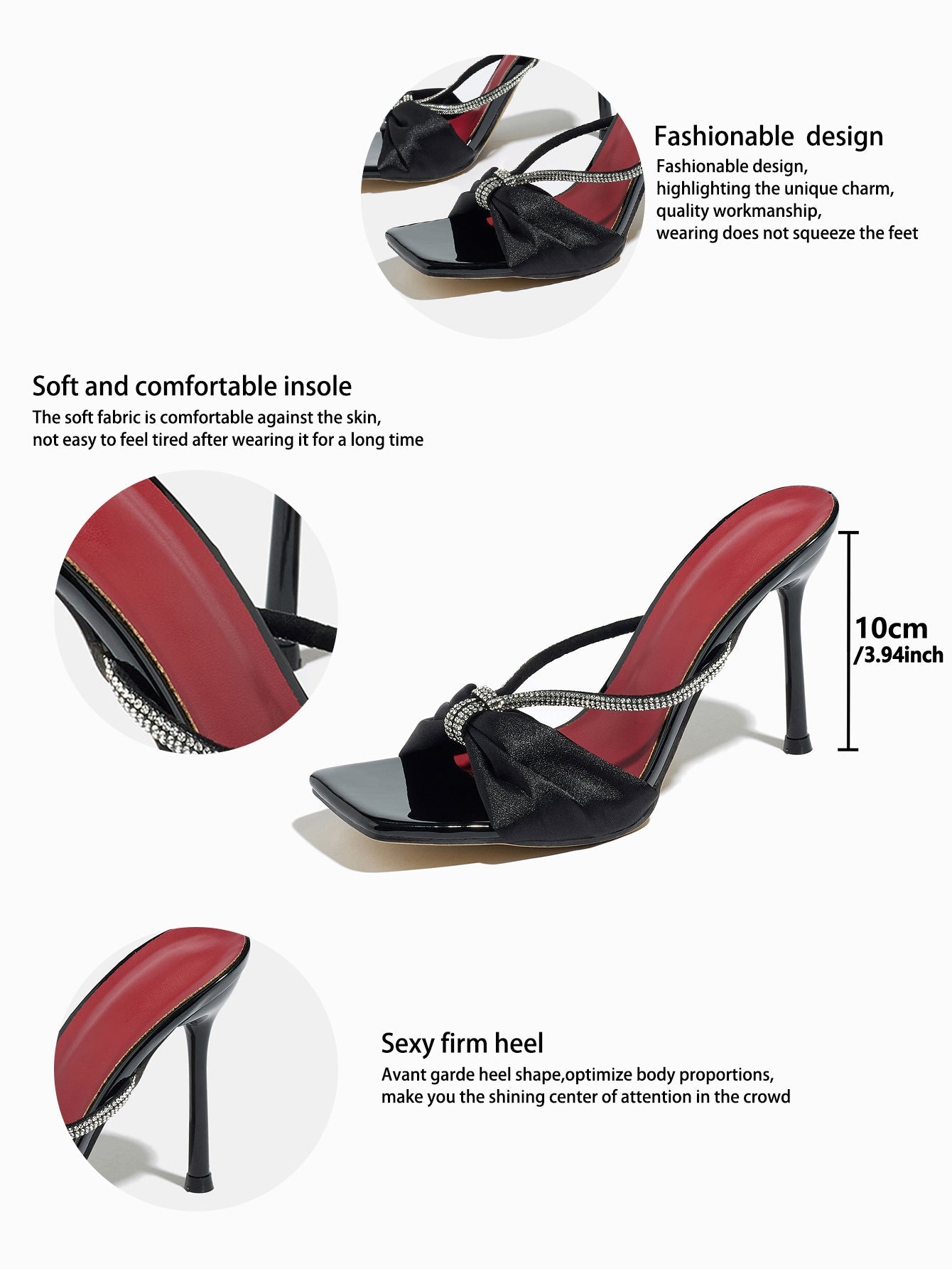 Noir Velouré Crystal Bow Heels